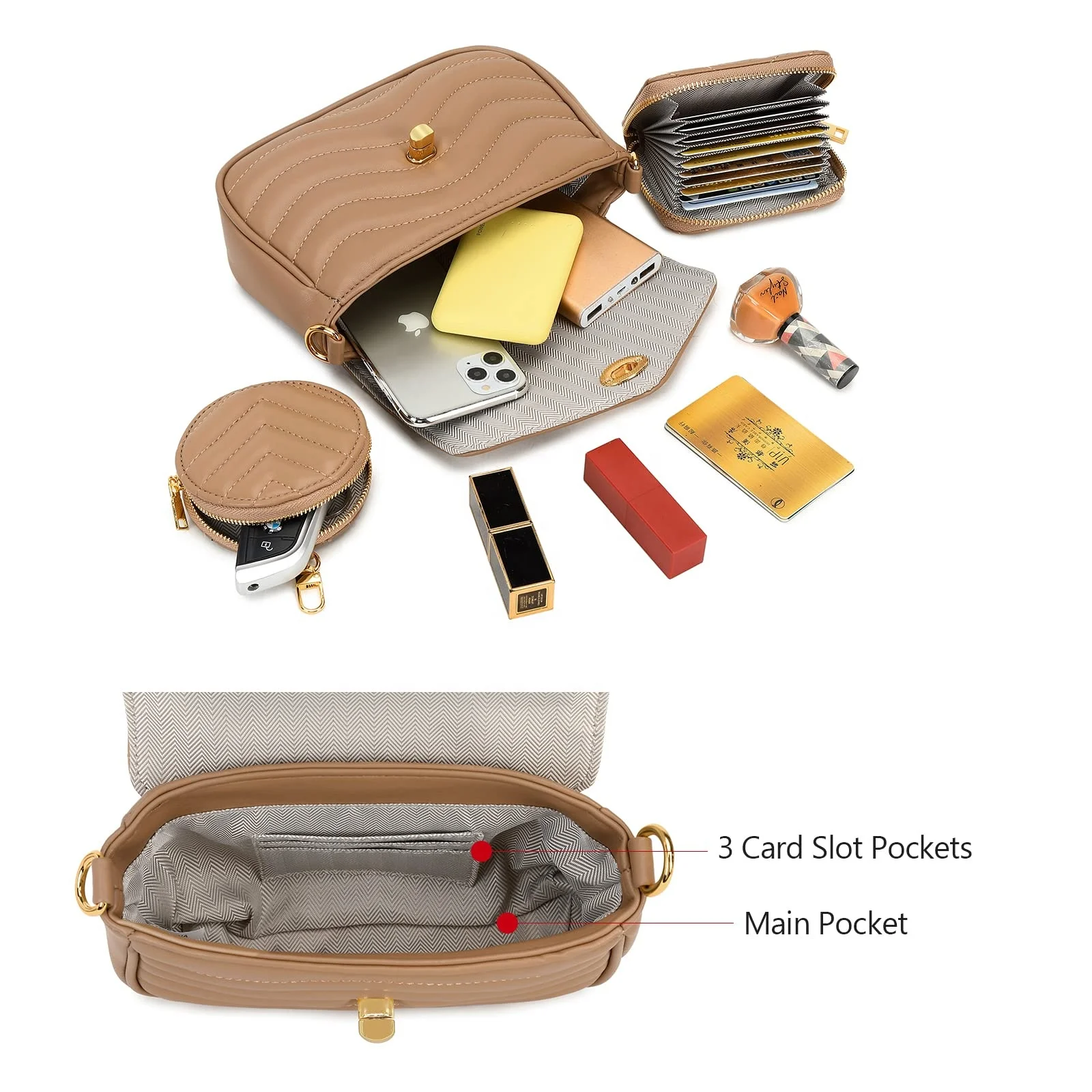 Fashionable 2 in 1 Luxury Shoulder Handbags Ladies Leather Designers Handbags Messenger Chain Bag for Women