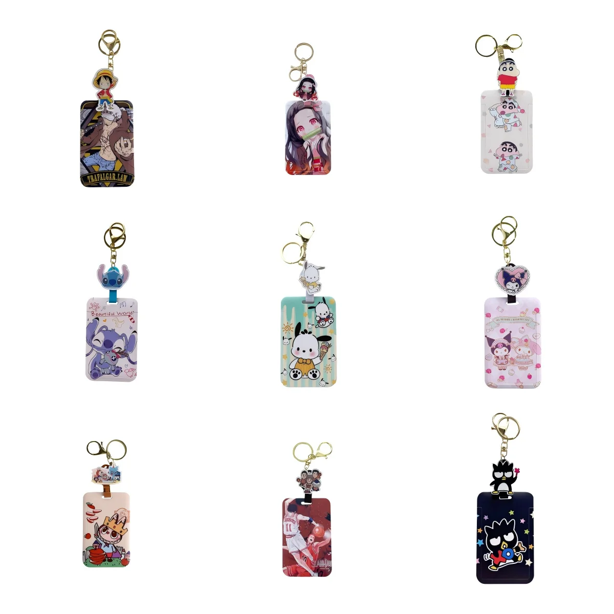 200 Design Mix Anime Cartoon Video Game POKE Luffy Labubu Scalable Card Holders With Keychain Student ID Card Bus Name Card Case