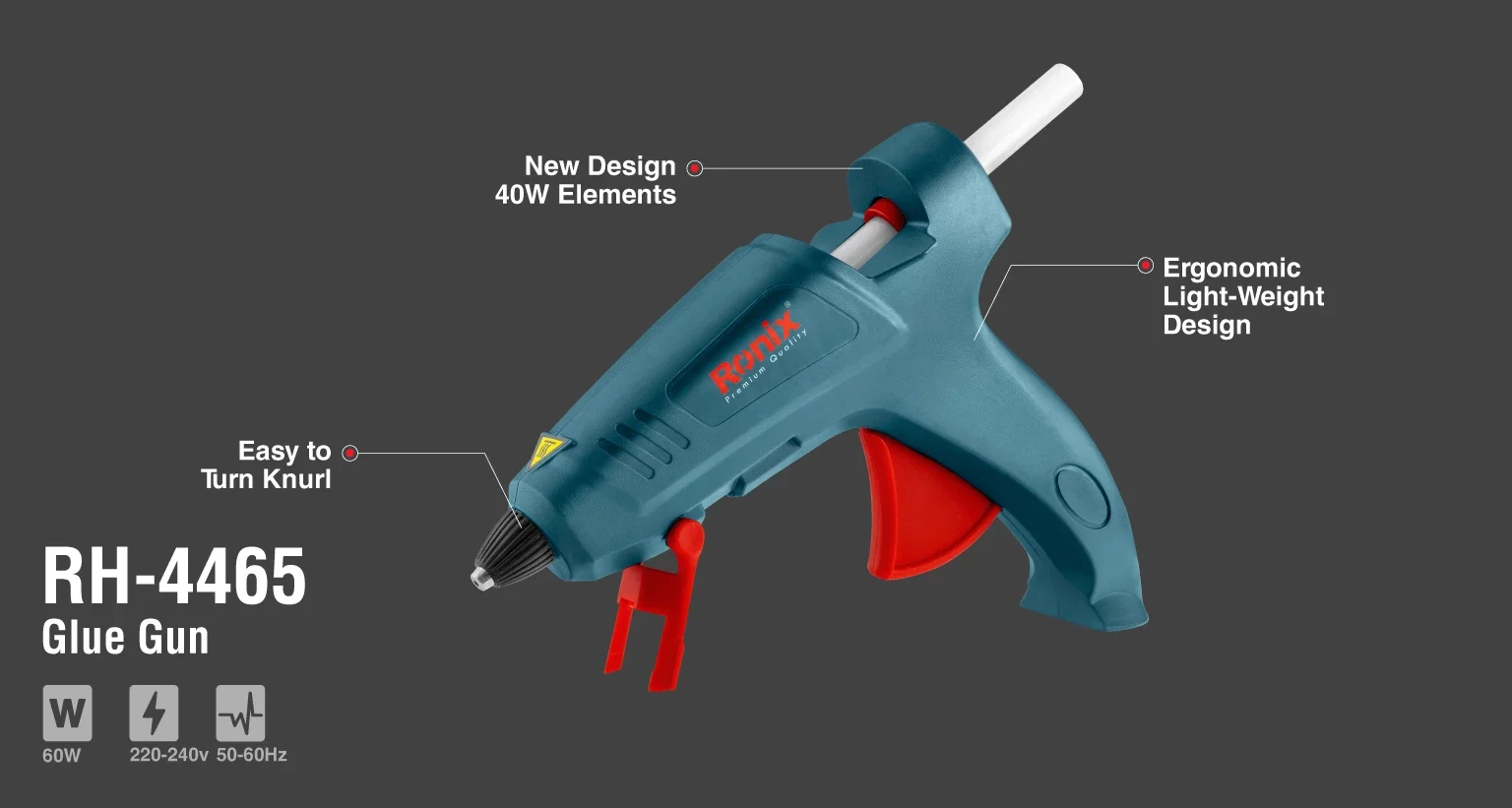 Ronix RH-4465 Glue Gun High Power Temperature Control Glue Gun Industrial Grade Plug-in Hot Melt Glue Gun