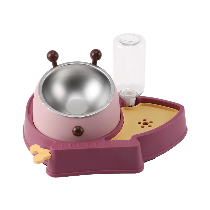 2022 New Butterfly Bees Shape Detachable Stainless Steel Anti-Overturning Automatic Waterer 15 Degree Inclined Pet Feeding Bowl