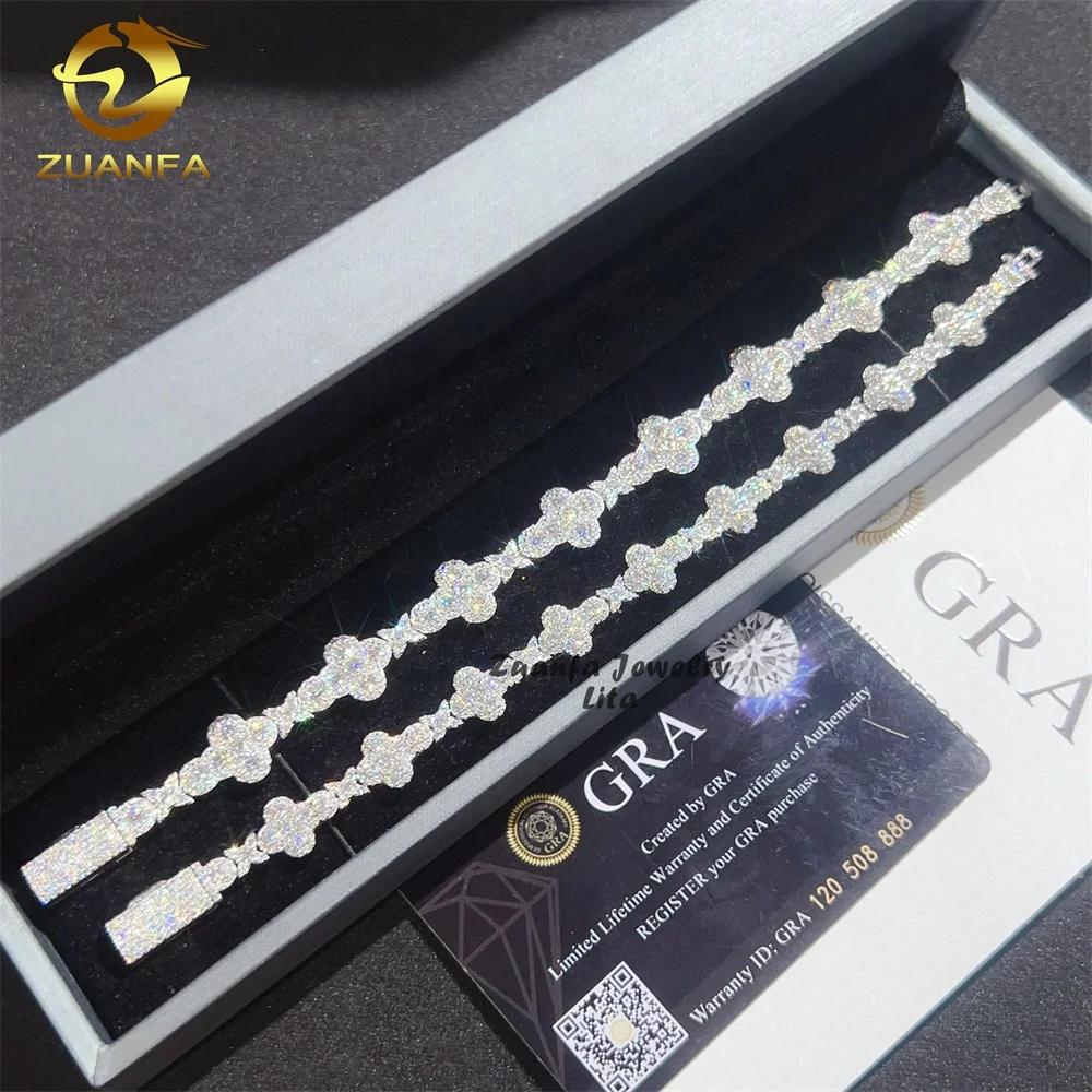 Iced Out Jewelry 10mm 13mm 925 Sterling Silver GRA Certificate Diamond Moissanite Cuban Link Chain Cross Bracelet