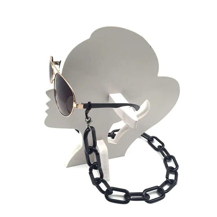 E012 Classic Trendy Black White Big Flat Necklace Acrylic Eyewear Sunglasses Strap Chain