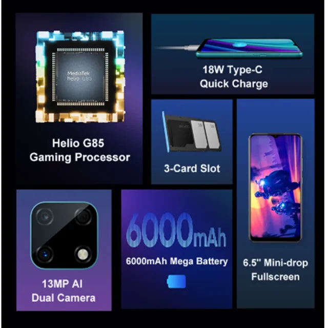 
realme Narzo 30A Global Version Smartphone 4GB 64GB Helio G85 6.5 Inch Fullscreen 13MP AI Dual Camera 6000mAh 18W Quick Charge 