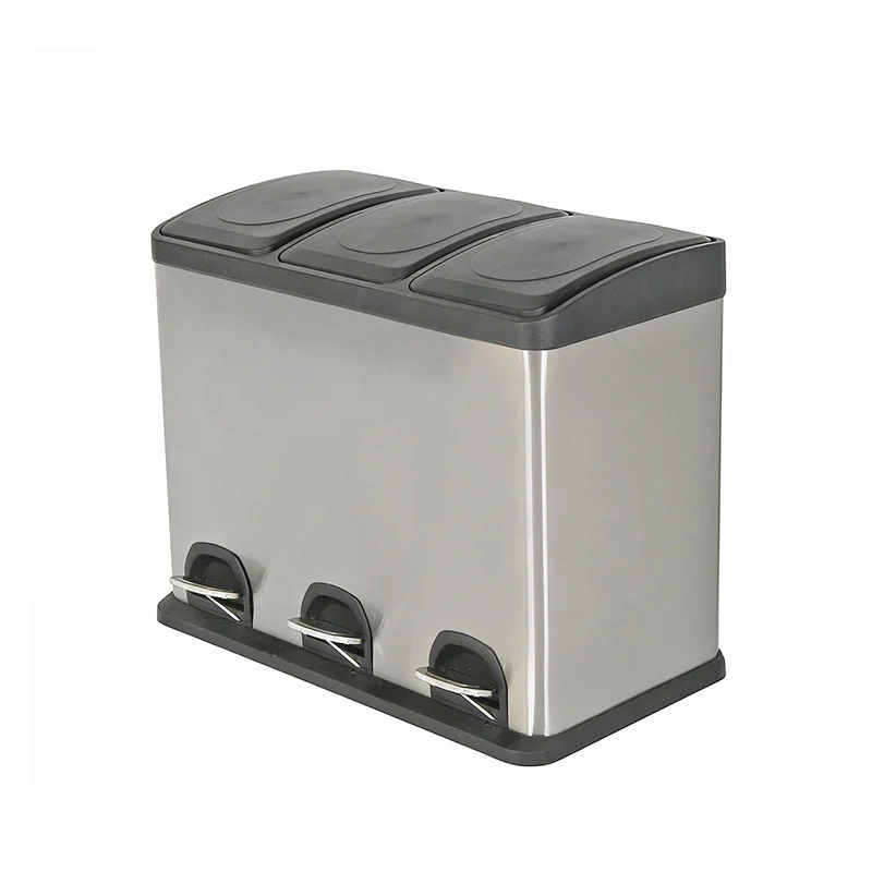 Competitive Recycle Sale Stainless Steel Kitchen Sorting Garbage Bins 3-in-1 Waste Separation Pedal 2 Compartment Rectangle Bin