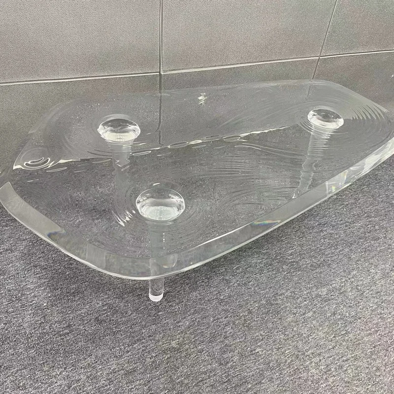Customized Modern Luxury Rippled Clear Acrylic top Designer Couch Tisch Acryl Live edge coffee table