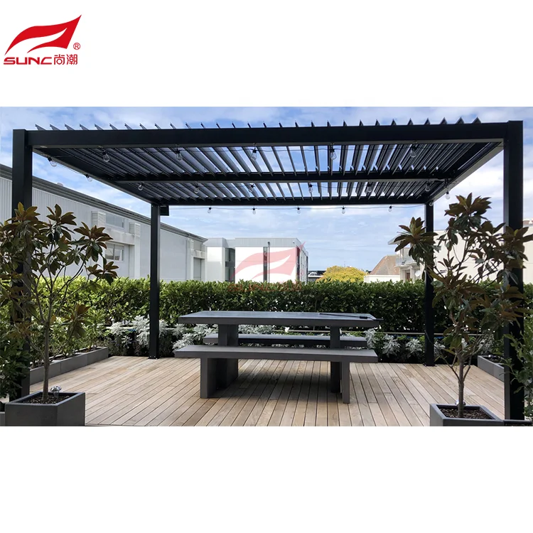 SUNC Modern Rainproof Aluminium Louvered Roofs Pergola With Screens and Lights with Screens and Lights Outdoor Aluminium Pergola