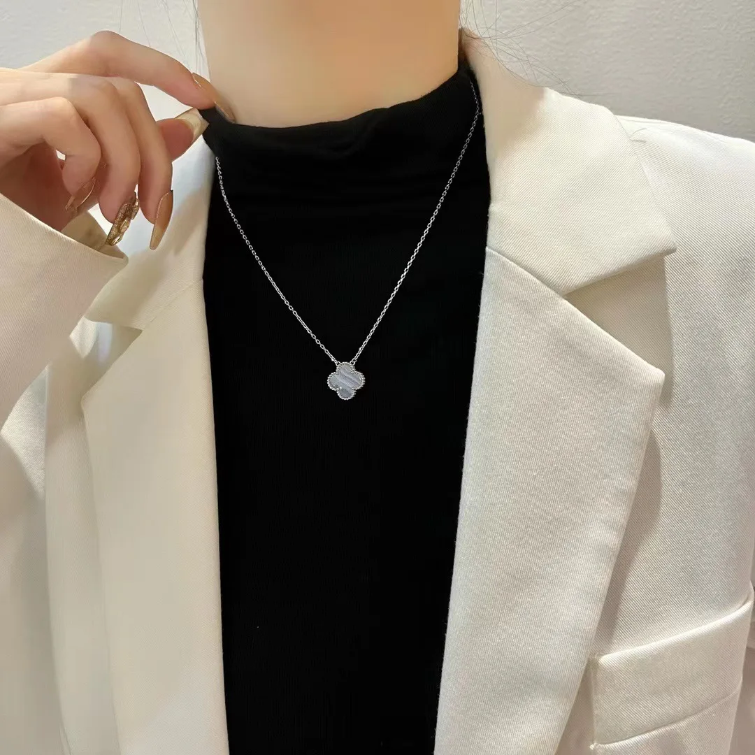 Custom Four Leaf Clover Mother Of Pearl Red Black Necklace Jewelry Set Gold Plated 925 Sterling Silver Pendant Jewelry Necklace