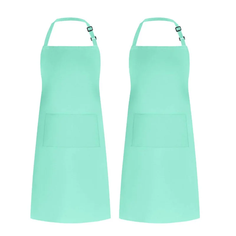 Wholesale Custom Logo Plain Color Polyester Apron with Front Pocket Chef Cafe Bbq Food Cooking Cleaning Bib Aprons Kitchen Apron