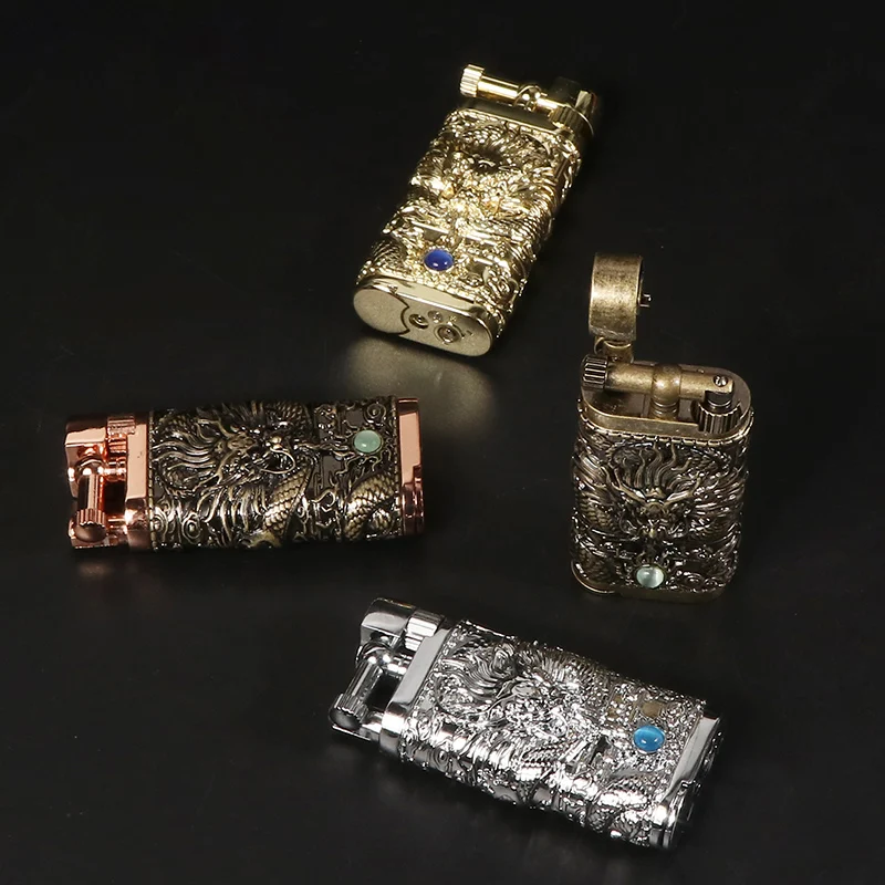 Futeng three-dimensional relief double fire direct windproof lighter Dragon Map Wheel Creative Lighter