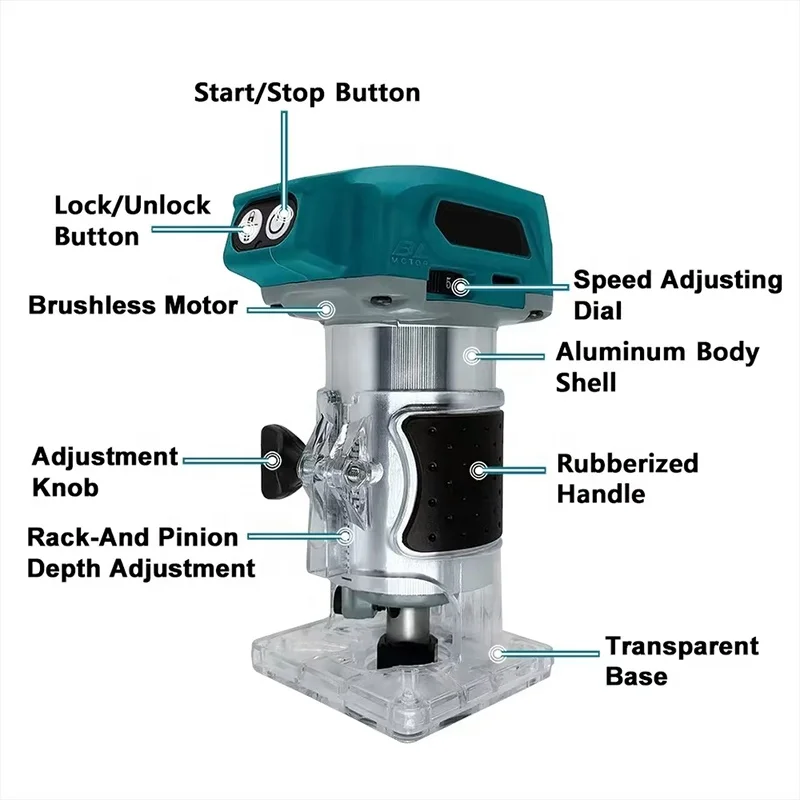 Portable Brushless Battery Power Woodwork Edge Trimmer Woodworking Carving Machine Cordless Wood Tenoning Electric Router