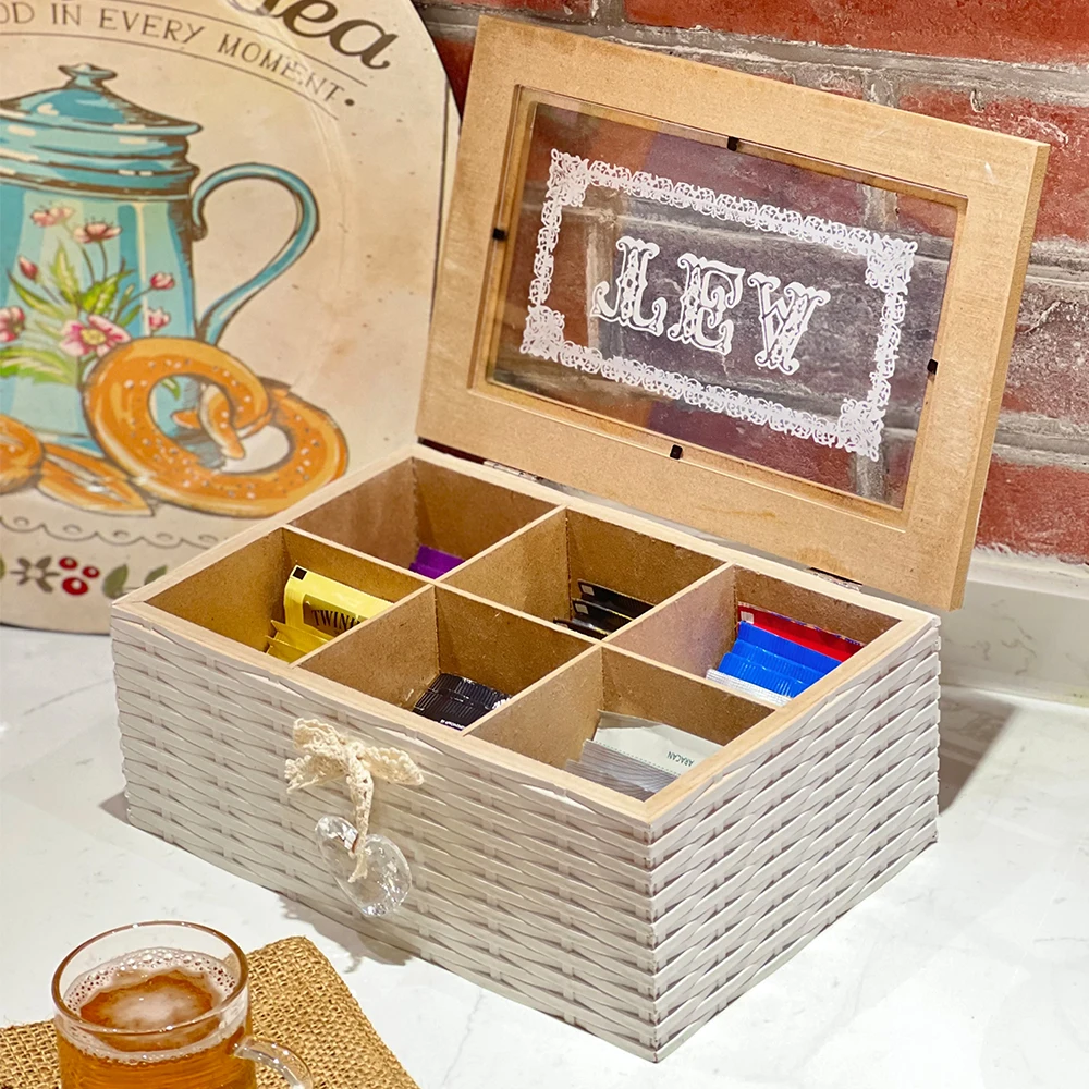 Food-grade MDF tea bag organizer storage box recycle tea storage box with separate compartments