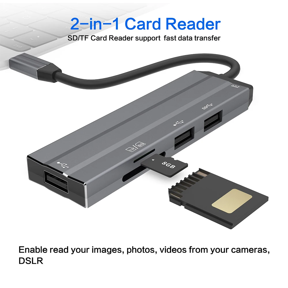  6 в 1 Многофункциональный usb-кабель для передачи данных Док-станция USB C концентратор с SD устройство считывания tf-карт 3 * USB-A PD зарядная станция Macbook Air iPad и Тип ноутбук ОС