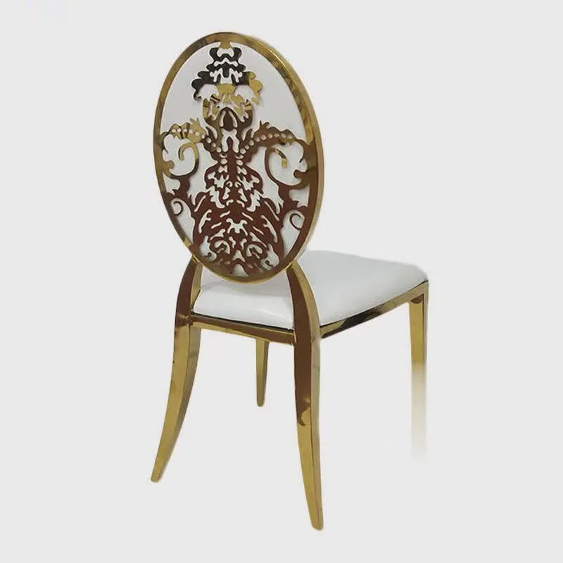 Round Back Stainless Steel Hotel Banquet Event Wedding Chair Hot Selling Gold Stackable Design PU Leather Velvet