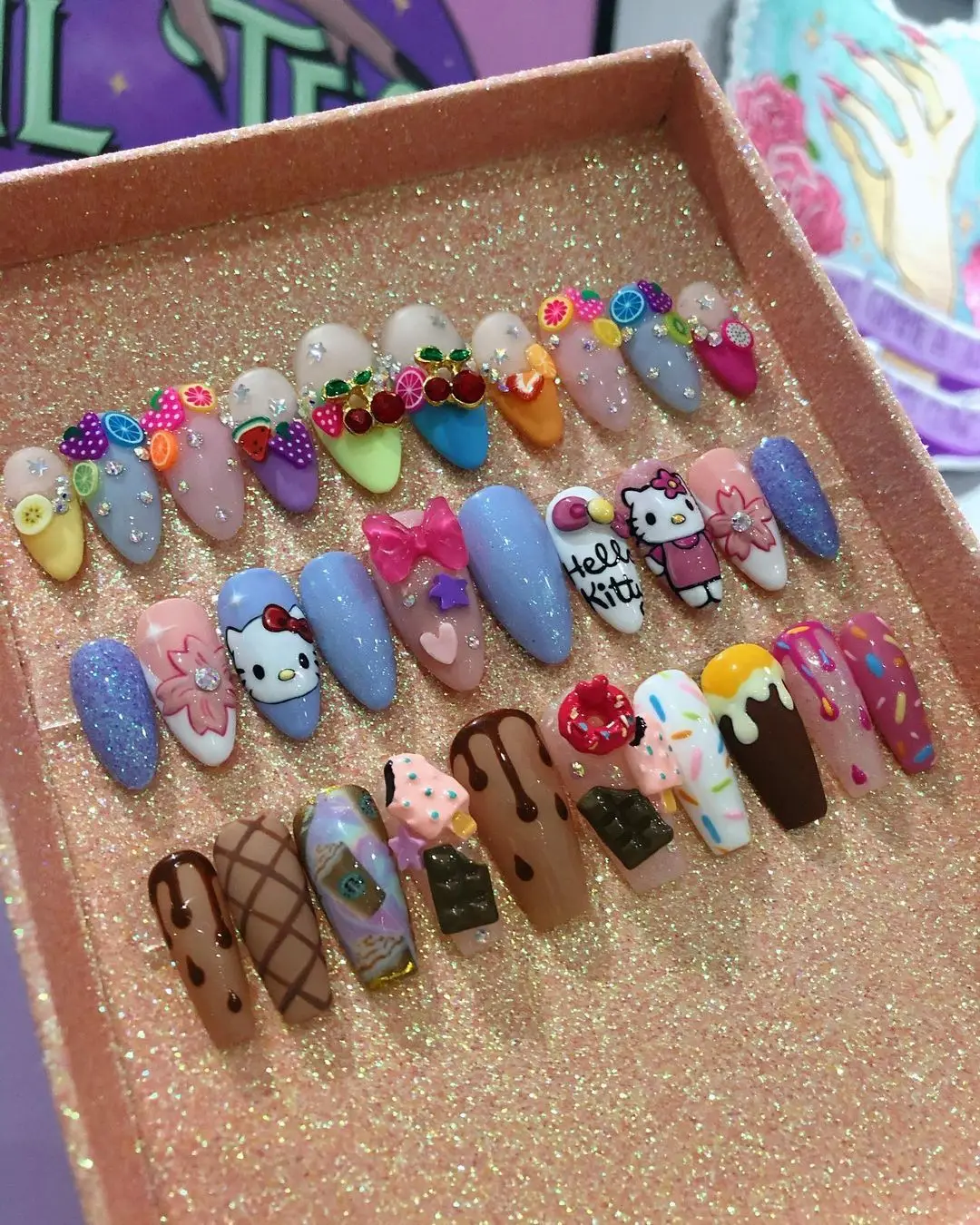 Wholesale 3D Nail Art Pre Design Bride False Nails Tips Back Glue Press On Nail Tips Artificial Fingernails with custom box