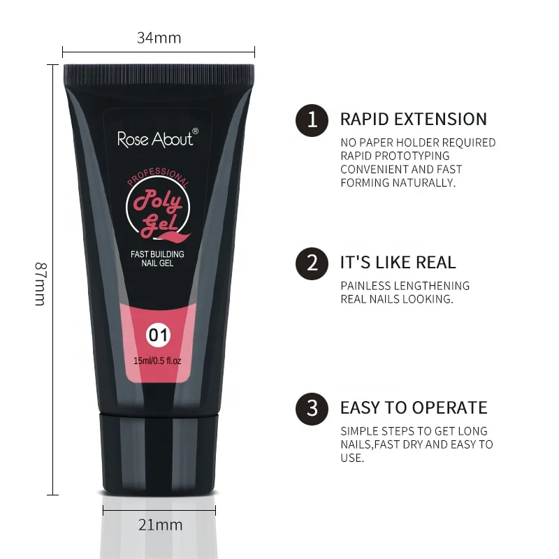 Rose About 15ml Poly new designs for nail art builder gel color  set white