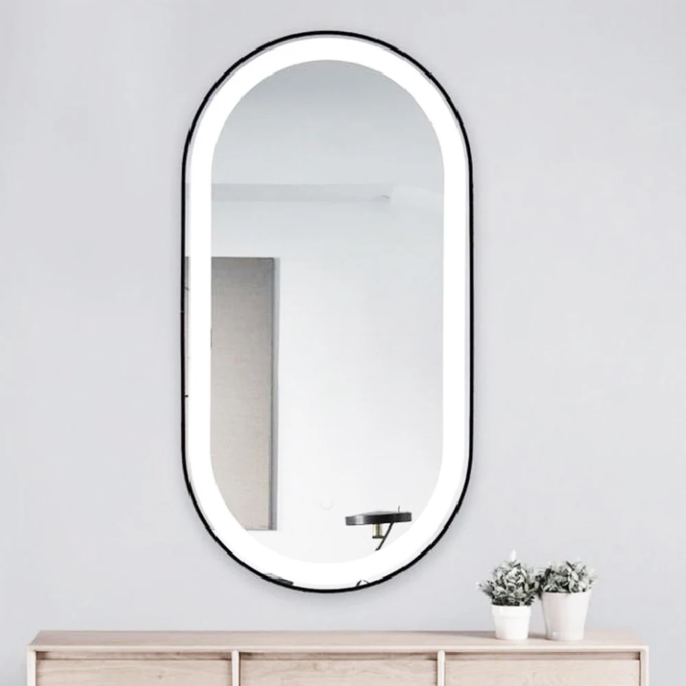 Home Decoration Rectangle Shape Mirror Hotel Room Full Length Dressing Golden Frame Smart LED Bathroom Wall Mirrors with Light