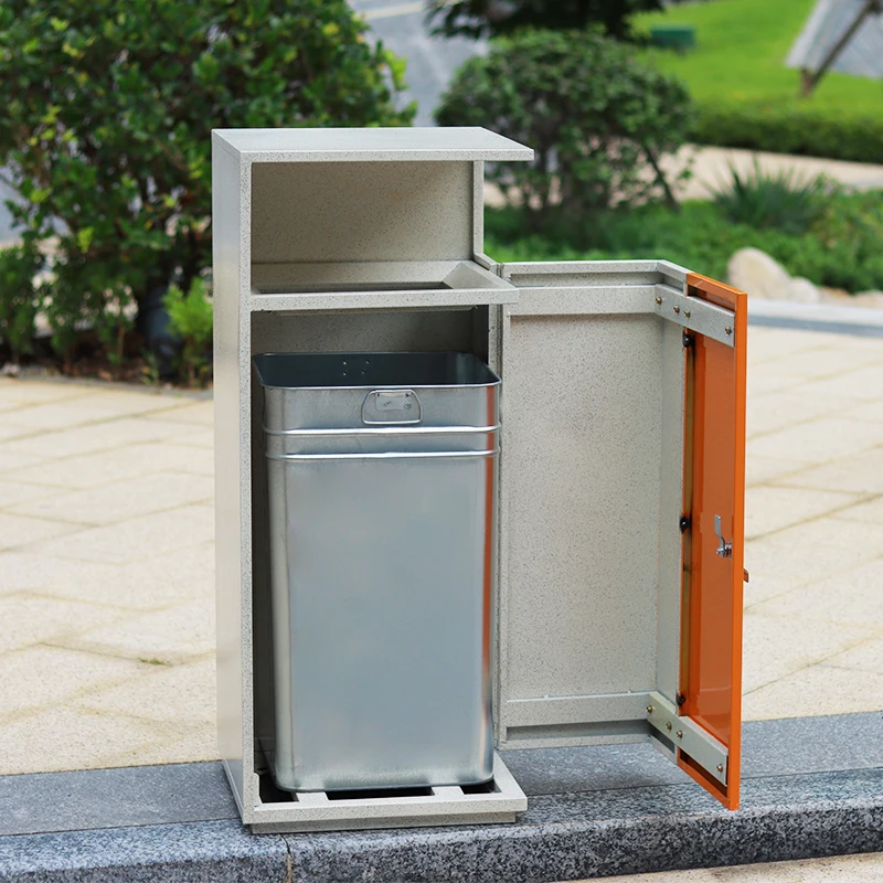 Large capacity galvanized steel commercial waste bins metal trash can outdoor public litter bin with lids for park street