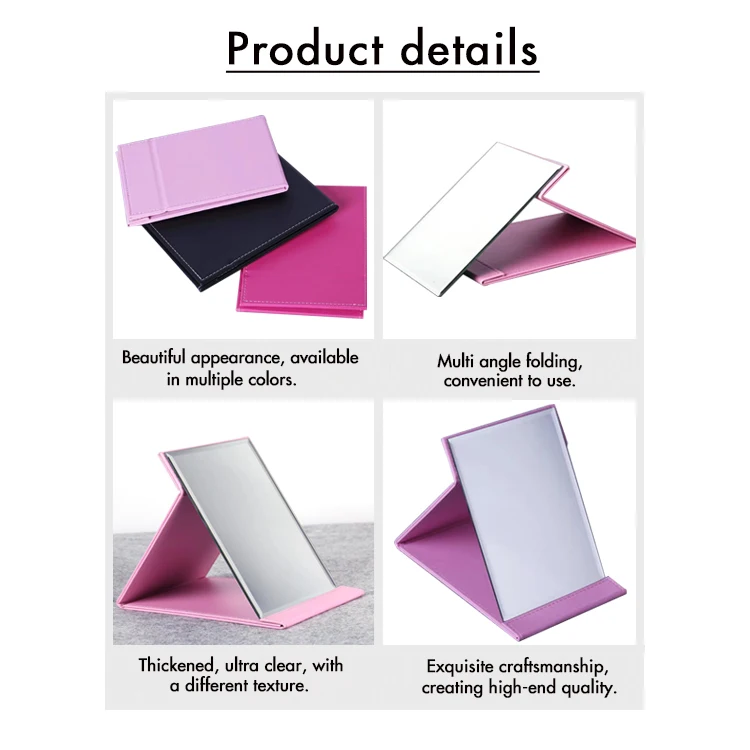 PU Folding Faux Leather Cosmetic Mirror Makeup Mirror Rectangular Table Princess Dressing European Mirror