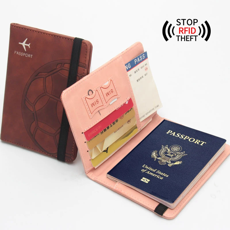 Держатель для паспорта и слот карт Комбинированный RFID блокирующий кожаный персонализированный дорожный кошелек мужчин женщин эластичный
