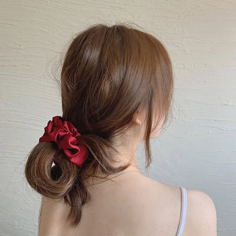Whole sale bulk big seide silk elastic pastel korean band nude floral xl scrunchies satin fluffy large scrunchie for hair