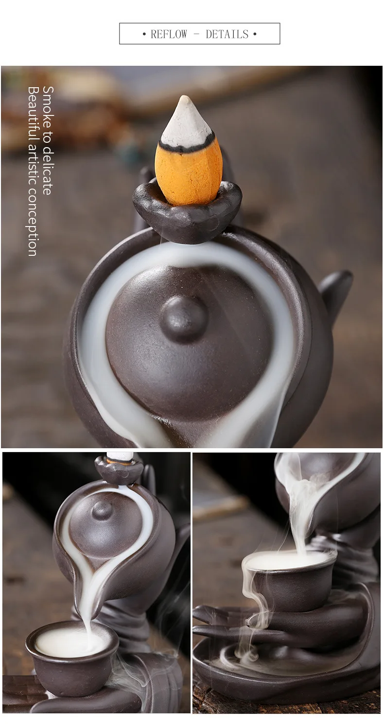 Creative Ceramic Buddha Hand Series Backflow Incense Burner Indoor Smoke Waterfall Incense Holder for teahouse, meditation