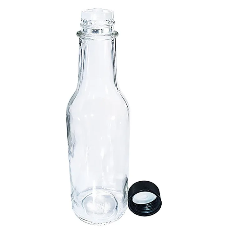 Empity 150 ml clear  Salad Kitchen hot sauce glass bottle with black cap