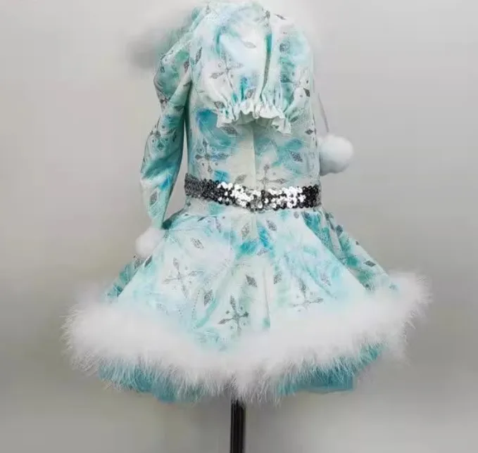 Kids Girls Xmas Santa Claus Dance Gymnastics Tutu Dress Leotard Christmas Costume for Holiday Party Festival Stage Performance