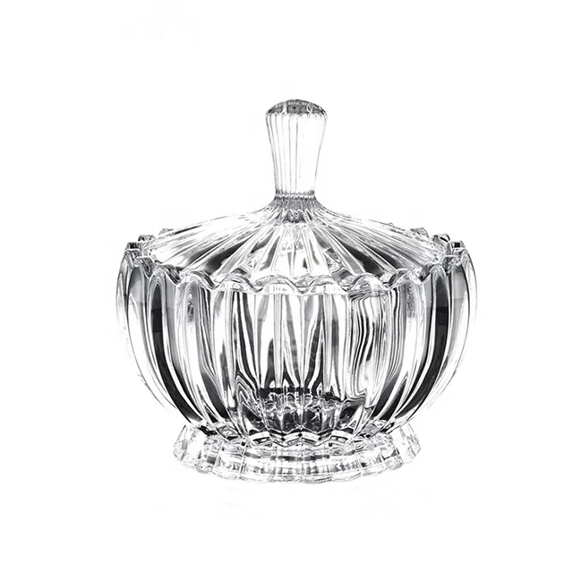 Hot Sale industry china wholesale crystal glass candle jar Transparent stripe circle crystal jar for candy crystal jar with lid