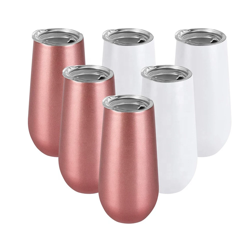 Festival Gifts Insulated Double Wall Champagne Flutes 6oz 180ml Stemless Vacuum Stainless Steel Wine Tumbler For Women Girls Mom