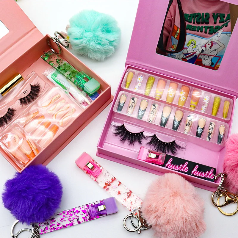 3d Mink vegan eyelash  silk faux mink synthetic false lashes press on nails glue pen eyelash nail press kit