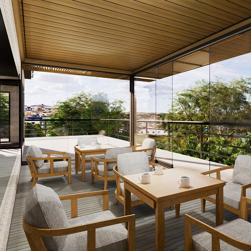 Professional Waterproof Windproof Glass Doors System Pergola Bioclimatique Outdoor Gazebo