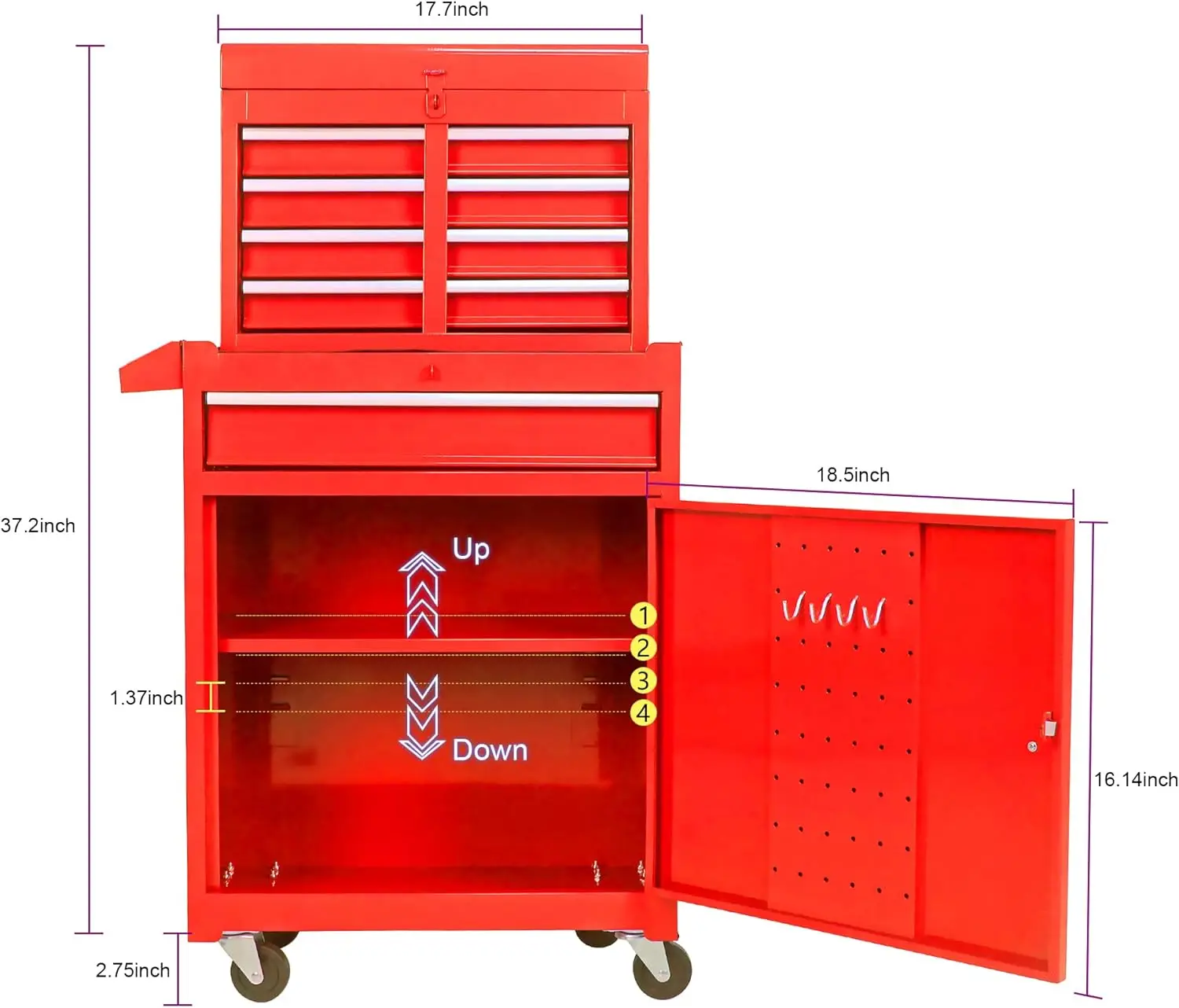 Tool Case with 5 Drawers Rolling Tool Box with Wheels Heavy Duty Industrial Service Cart Storage Organizer