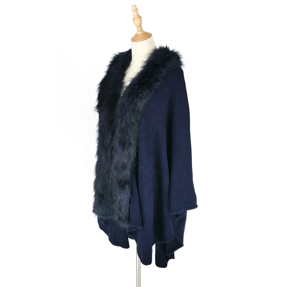 
Wholesale Cashmere Feeling Knitted Scarf Fur Lined Crochet Scarf Shawl Warm Cape Poncho Sweater 