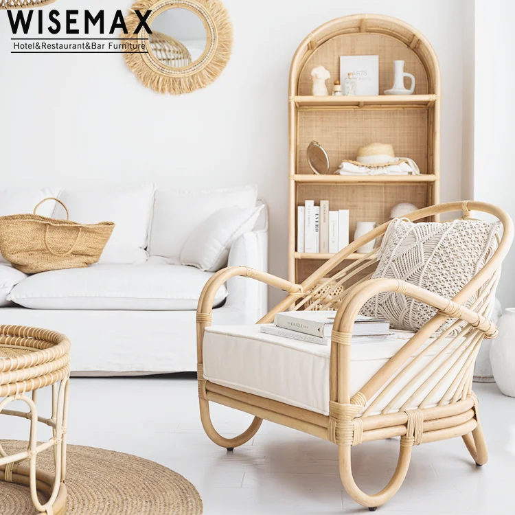 WISEMAX FURNITURE Artistic design living room home armchair natural rattan recliner leisure lounge chair