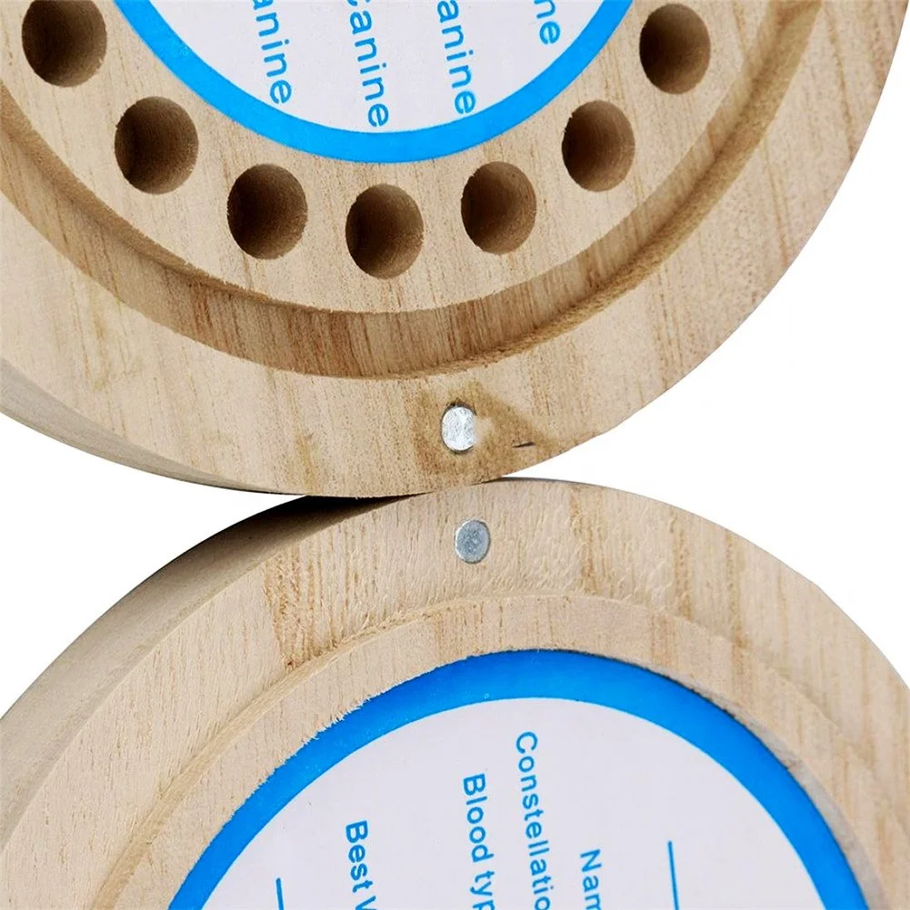 PaFu Round Baby Tooth Fairy Box Wooden Keepsake Box Special for Kids Babies Teeth Storage Holder Organizer