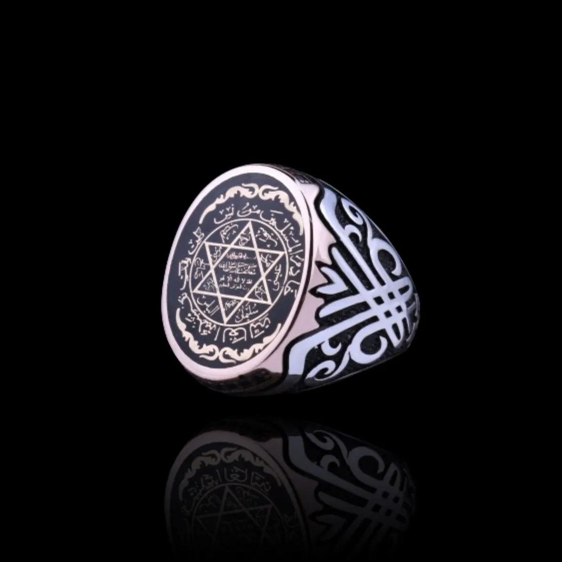 Suleiman Seal Ring Men Islamic Jewelry 316l Stainless Steel 18k Gold Plated King Solomon Ring Ottoman Muslim Enamel Ring Gift