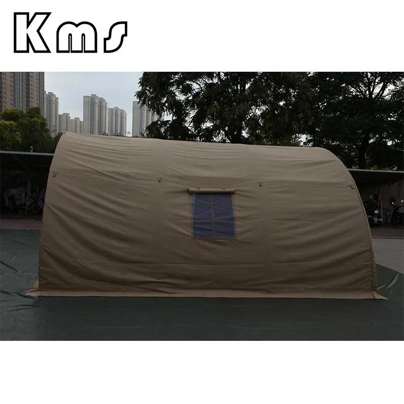 KMS Hot Sale Custom Heavy Duty Canvas Khaki Outdoor Inflatable Round Camping Tube Disaster Relief Outdoor Tent For Sale