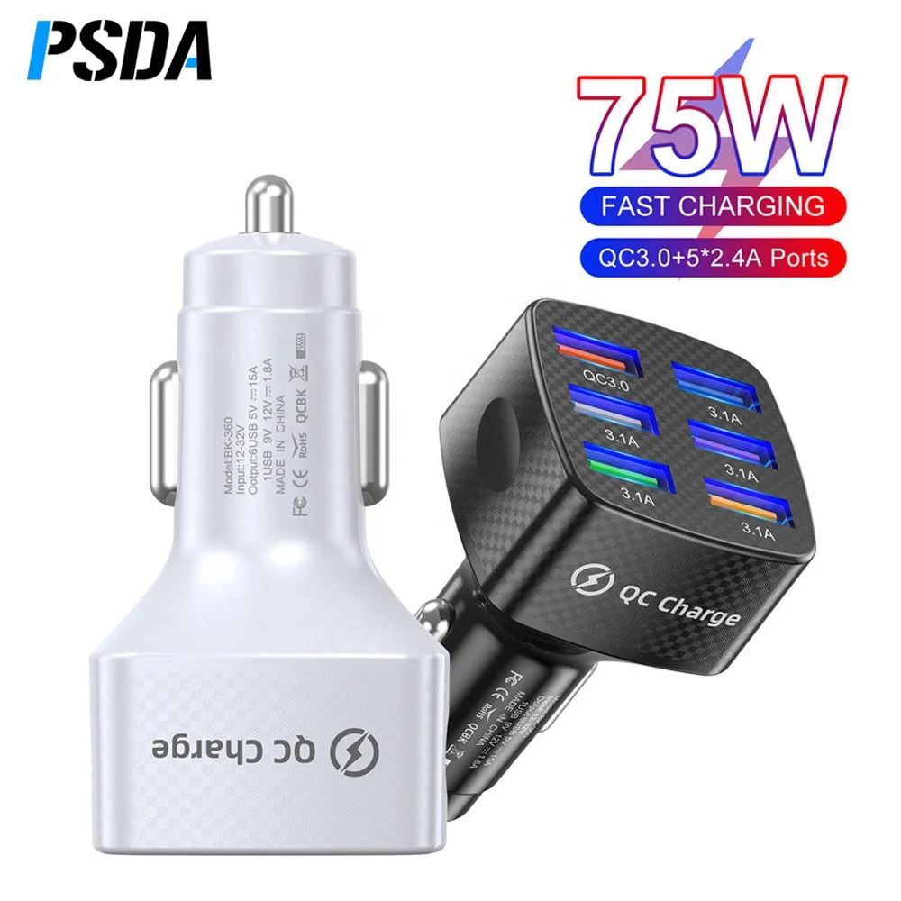PSDA 15A 6 USB Car Charger For Samsung Huawei USB QC3.0 Fast Charging Phone Charger For Phone 11 Pro Max 6 7 8 Plus Car Charger