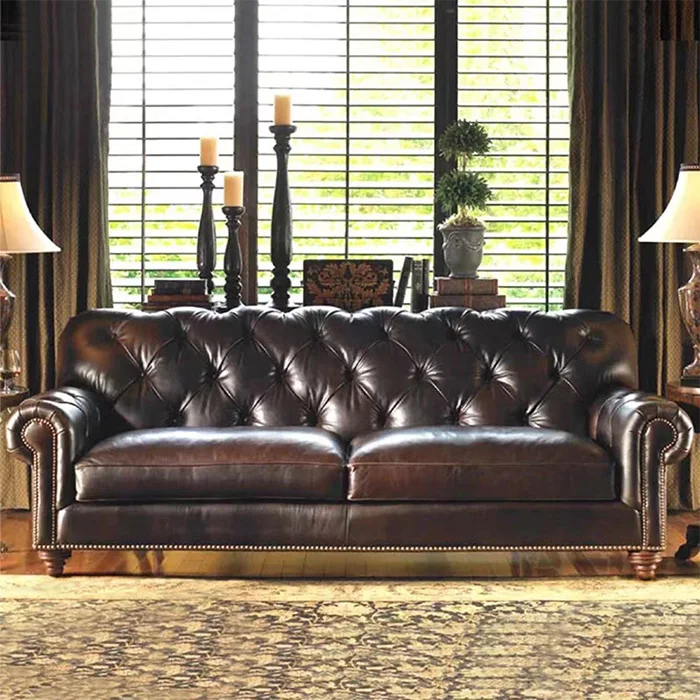 Classical drawing room Home furniture black leather office waiting hall sofa set