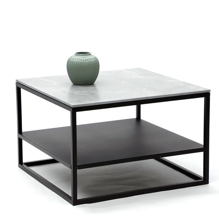 Stylish iron wroughted frame marble coffee table with storage layer