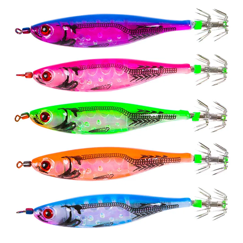 New 10cm/8.8g Hard Shrimp Bait Luminous Egi Squid Jig Lures Wood Shrimp