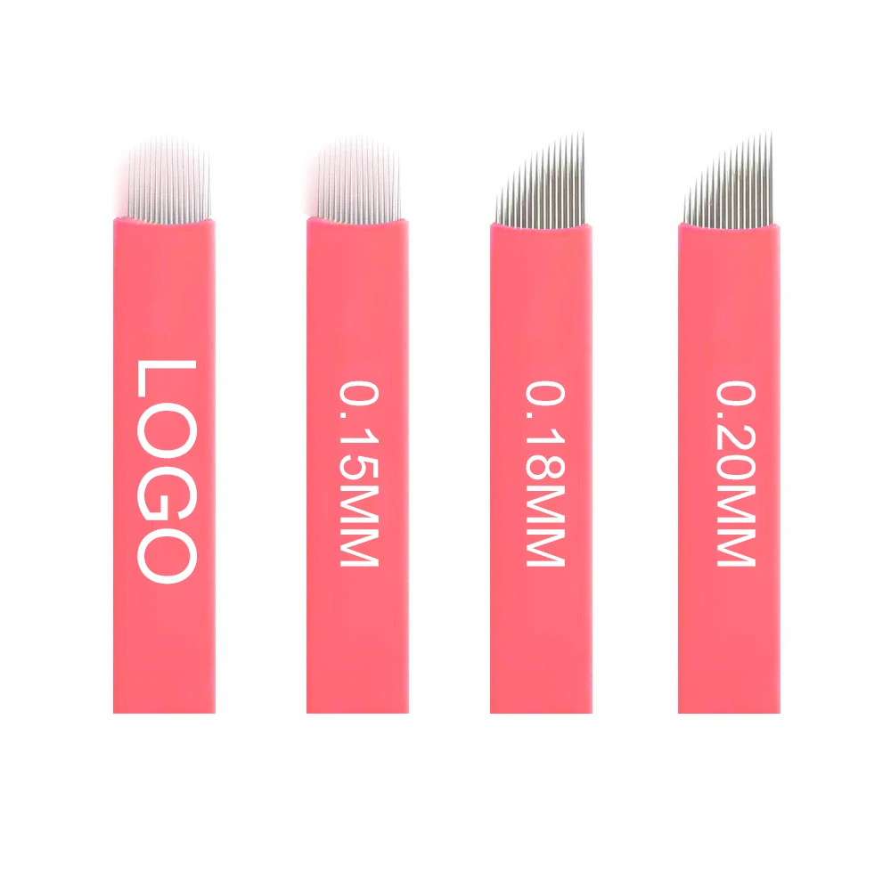 OEM Pink Custom Disposable Microblading pmu Needles Product Nano 0.16mm Eyebrow Embroidery Needle Tebori Brow Academy Train