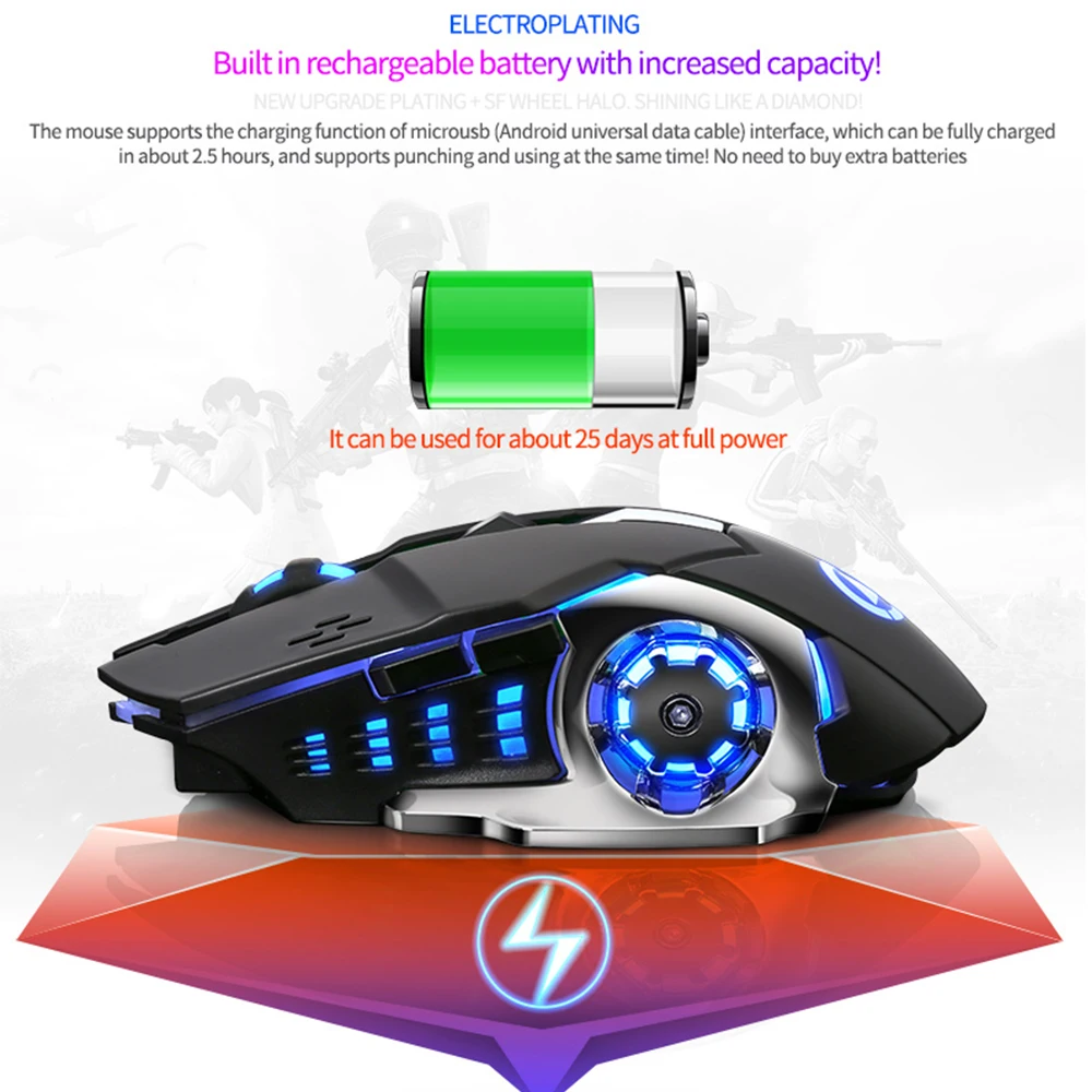 A4 Wireless Gaming Mouse 2.4G 1600 DPI LED Rechargeable Adjustable Gamer Silent Mouse Gamer Professional Mute Mice for PC Laptop
