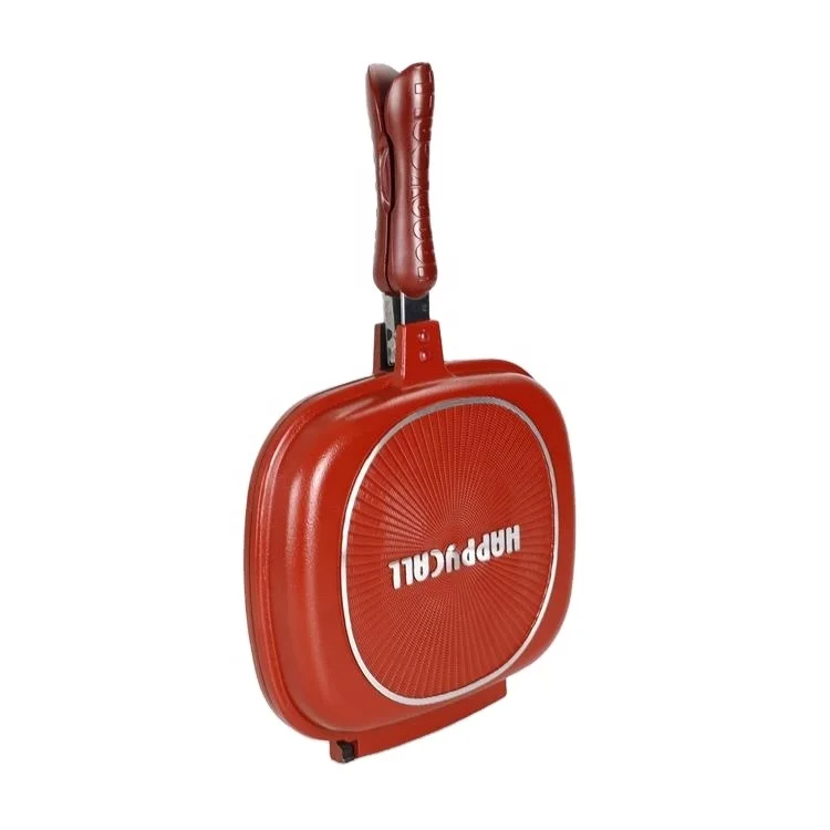 The best quality supplier 28cm red aluminum alloy double-sided non-stick barbecue frying pan