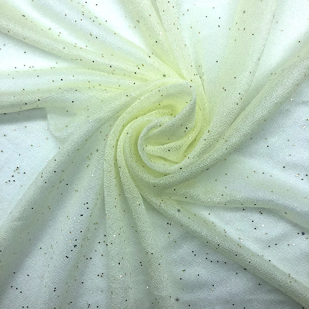 
Shaoxing Wedding dress fabric crystal soft mesh 100% polyester glitter knitting mesh fabric for wedding decoration 