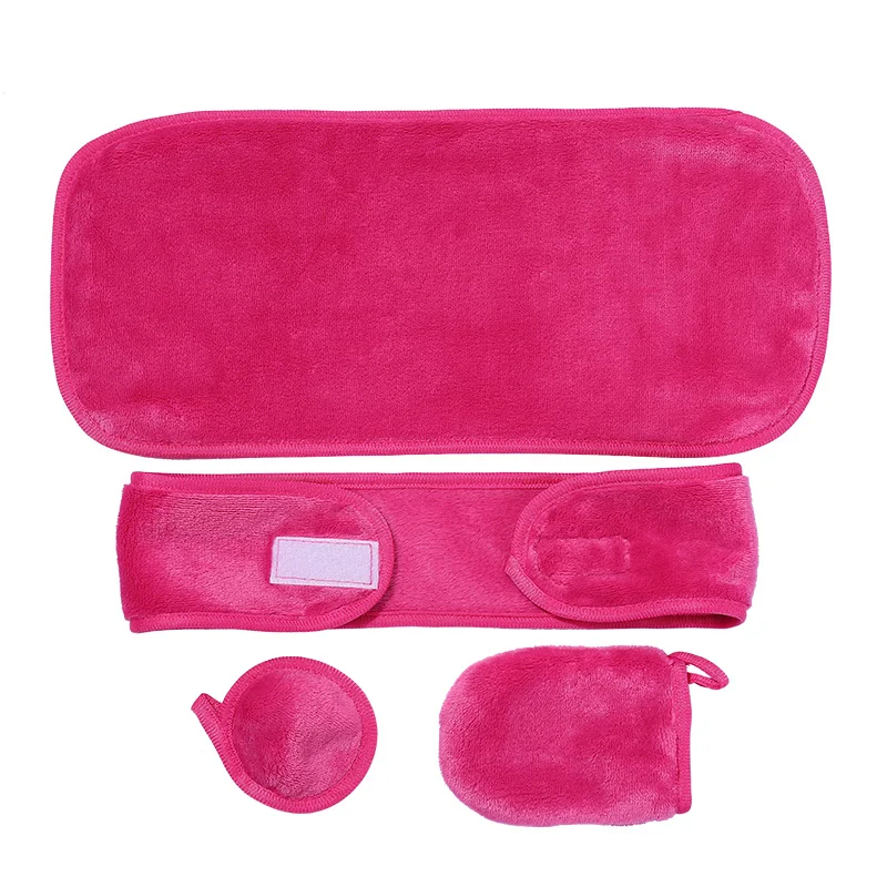 Pink Kit Make Up Remover Private Label Makeup Product Microfibre Makeup Remover Towels Pads Headband and Gloves