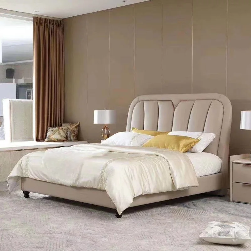 Роскошная Корейская кровать мебель большого размера современная кожаная