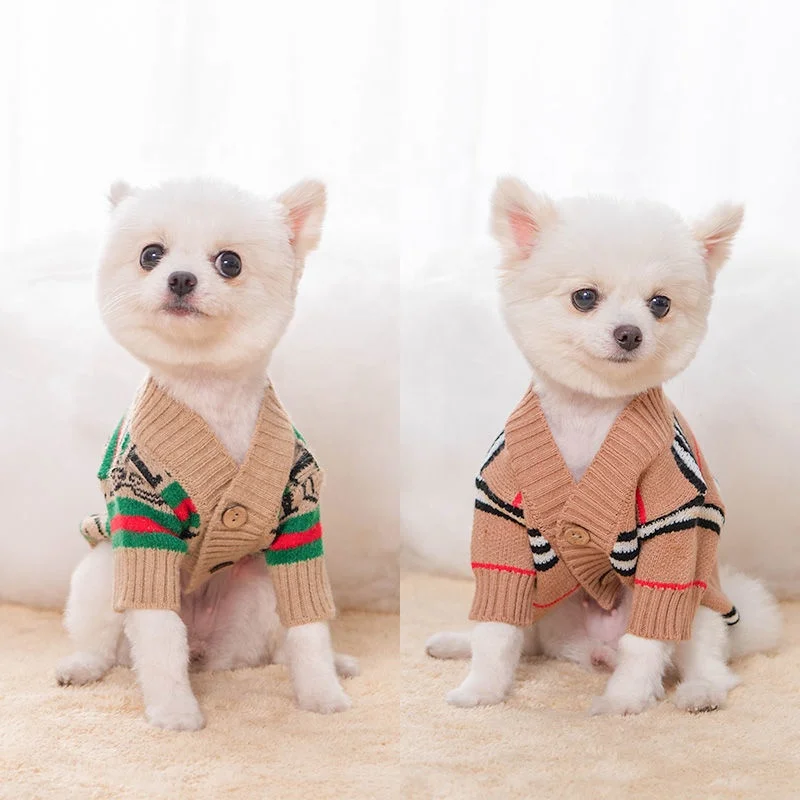 Customized Wholesale Luxury Teddy Brand Fashion Cute Patter Knit Cardigan Pet Clothes Dog Sweaters For Small Dog