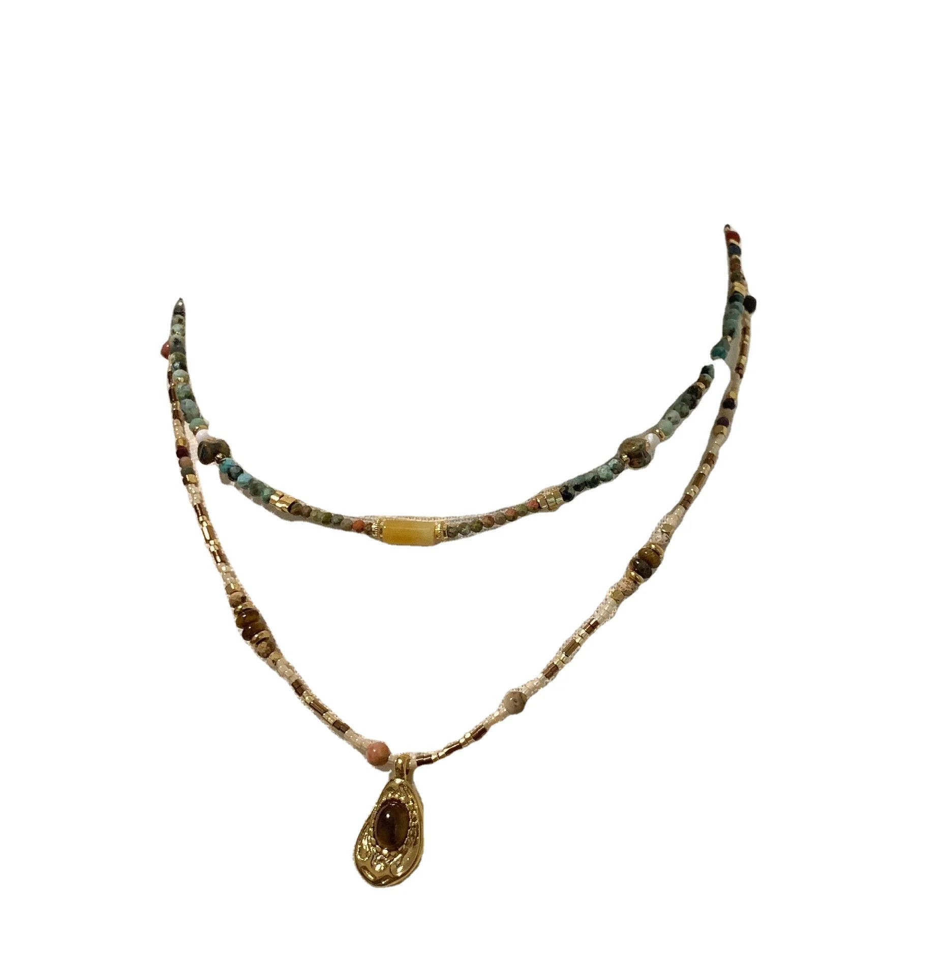 Tiger Eye Stone Necklace Accessories Pendant Choker Beaded Collarbone Chain