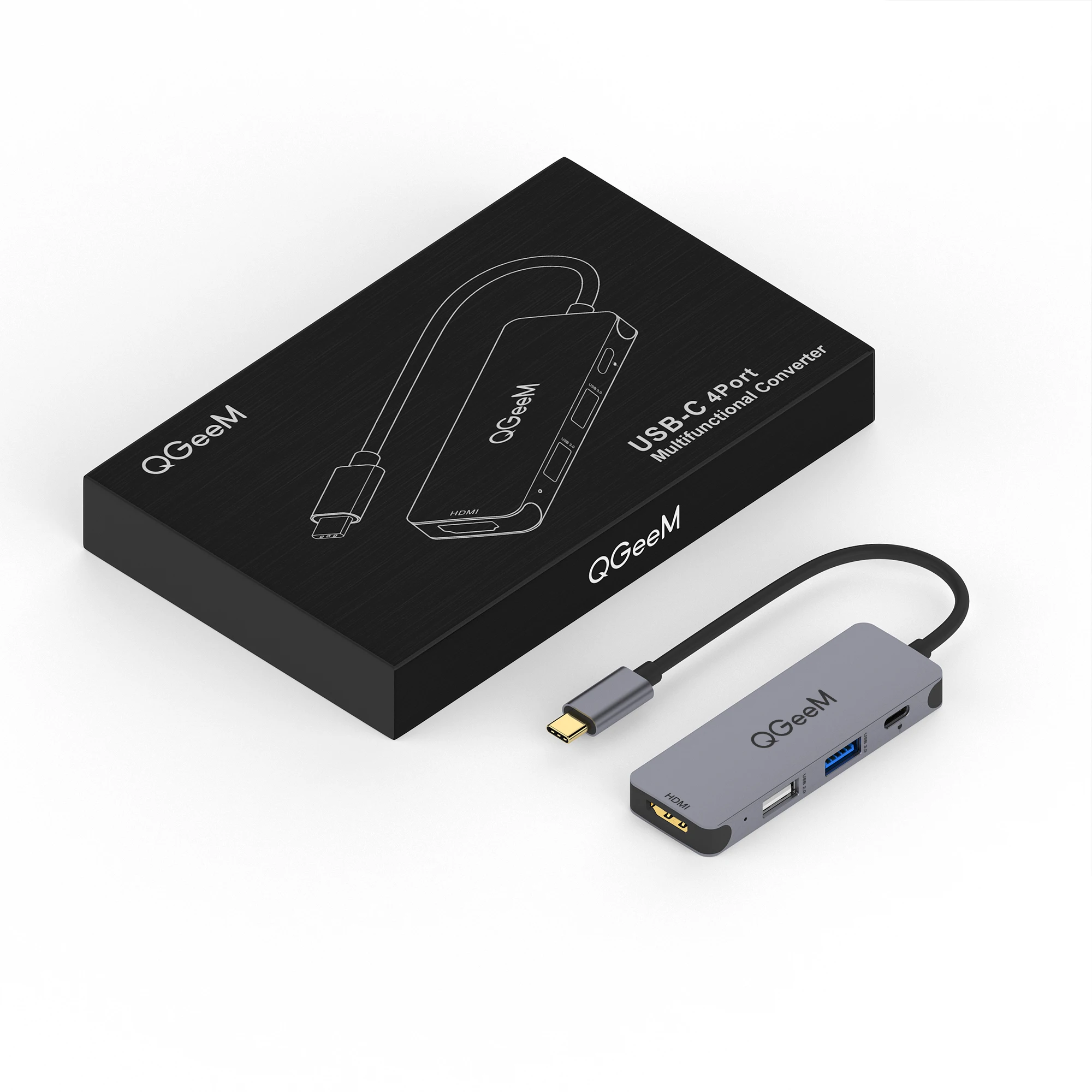  USB Hub 4 Port QGeeM 4-in-1 C(Thunderbolt 3) to HDMI Adapter 100W PD Compatible with MacBook Pro XPS